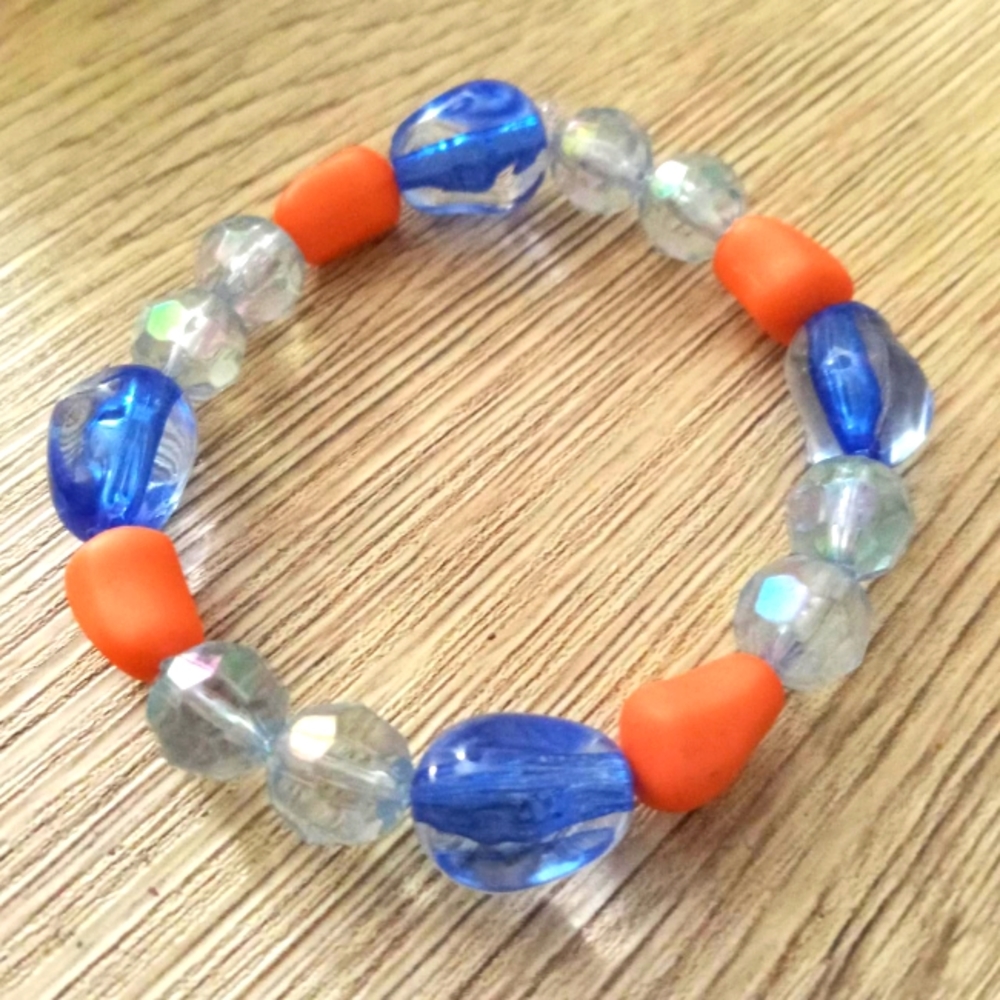 Hand crafted beach boho beaded statement bracelet colorful coastal California